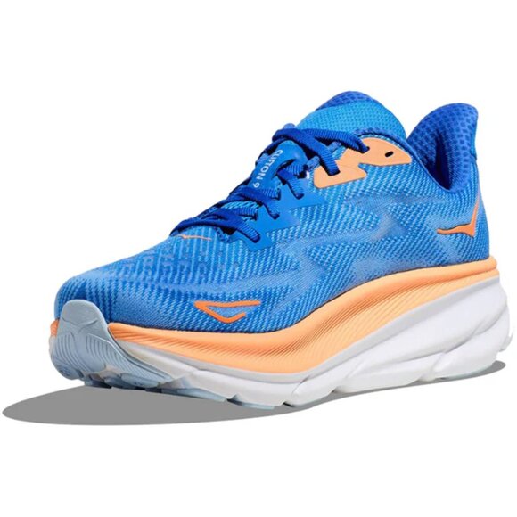 Hoka One One Men\'s Wave Blue Peach Clifton 9 Athletic Running Shoes Size‎ 9.5 2E